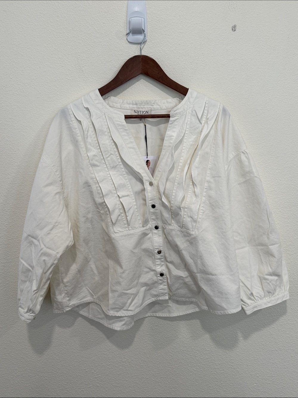 Nation LTD White Pintuck Popover Blouse - Picture 3 of 5